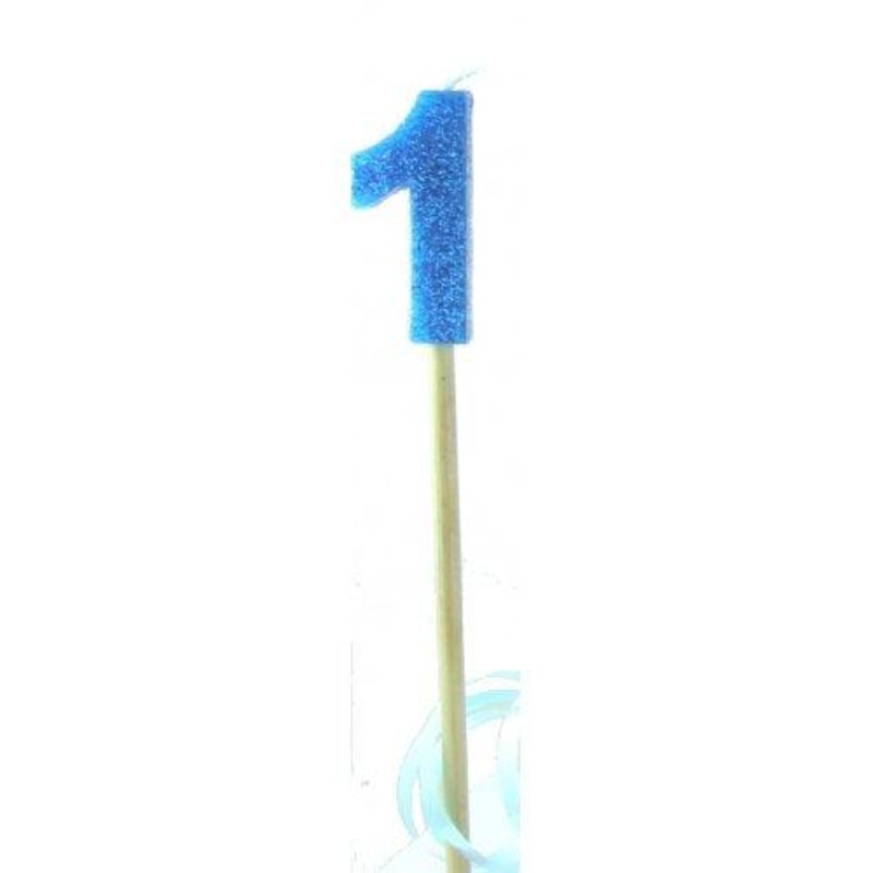 Blue Glitter Number 1 One Candle