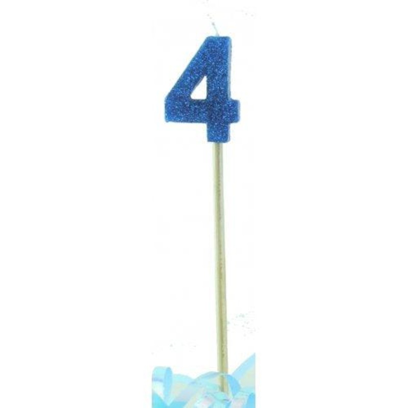 Blue Glitter Number 4 Four Candle