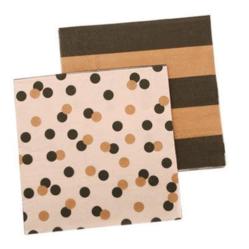 Confetti Black Gold Stripe Reversible Paper Napkins
