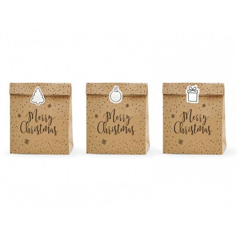Kraft Merry Christmas Gift Bag Set