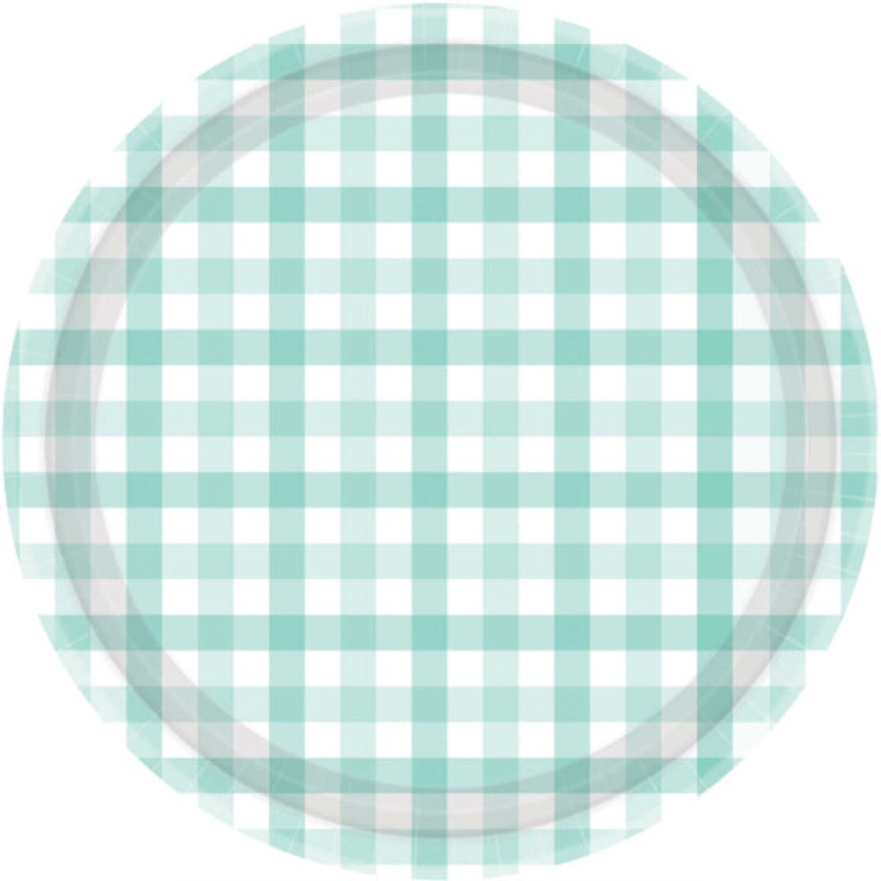 Pastel Mint Gingham Dinner Plates