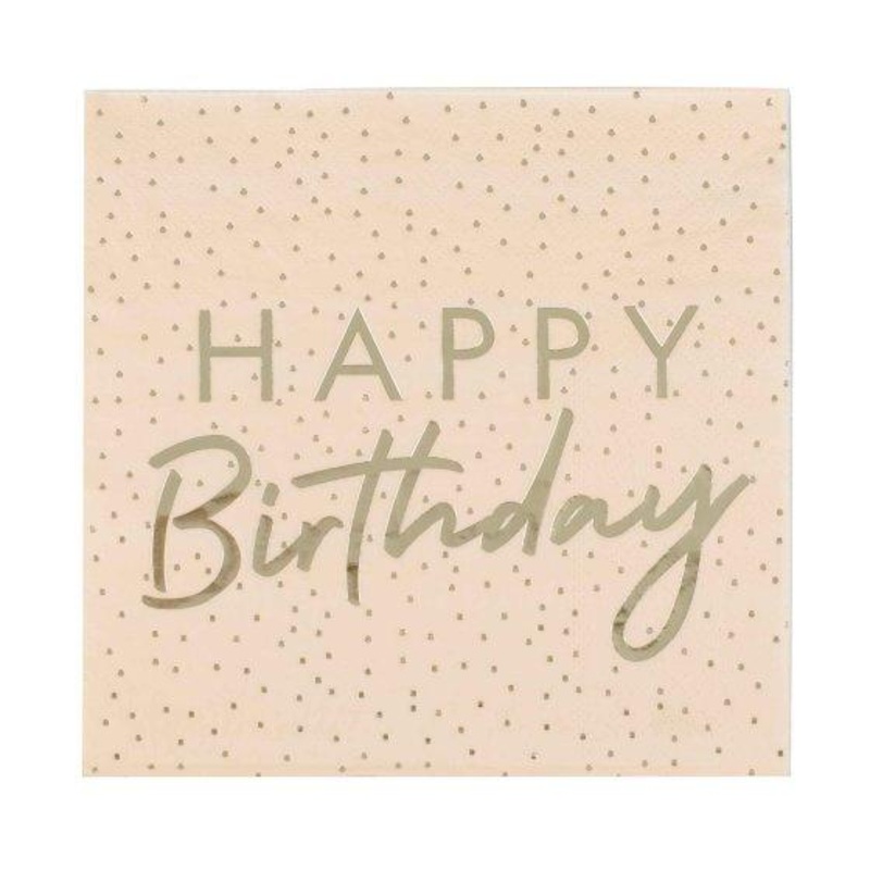Peach & Gold Happy Birthday Dotty Paper Lunch Napkins