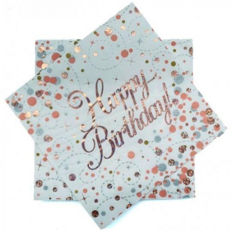 Sparkling Rose Gold Happy Birthday Lunch Serviettes