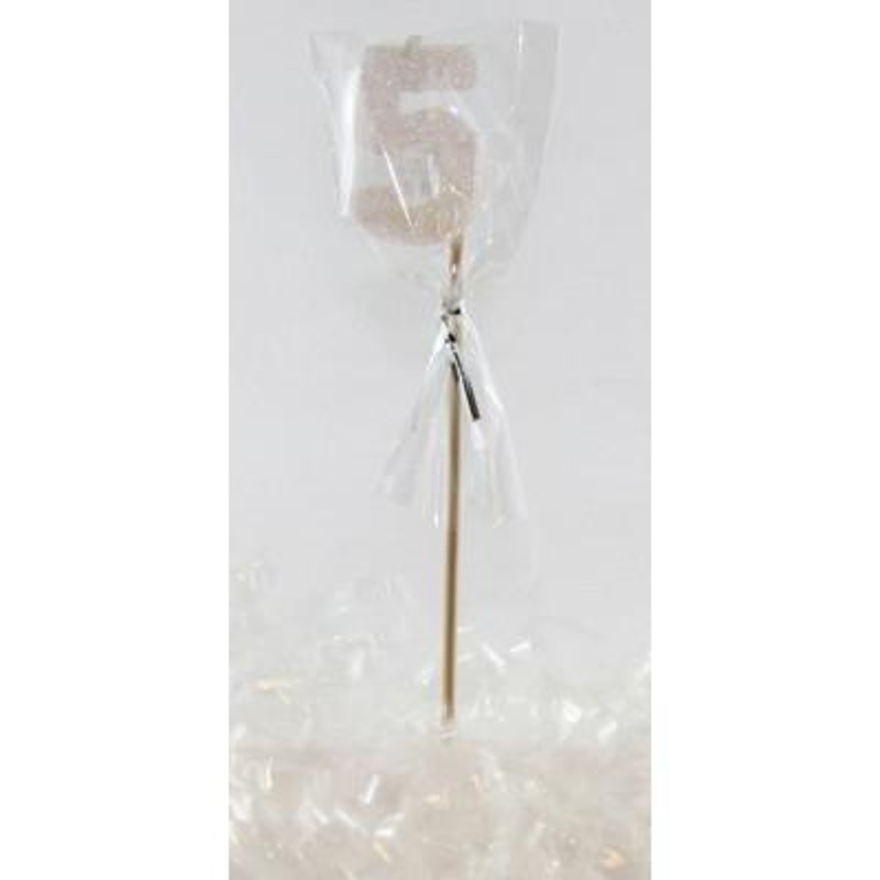 White Glitter Number 5 Five Candle