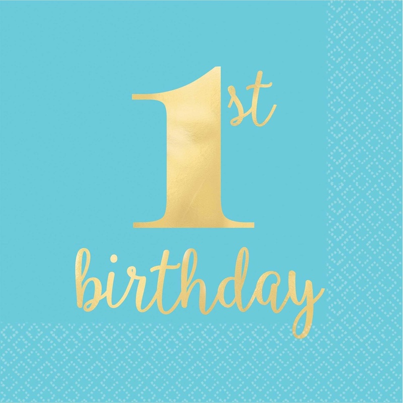 Blue & Gold 1st Birthday Cocktail Napkins