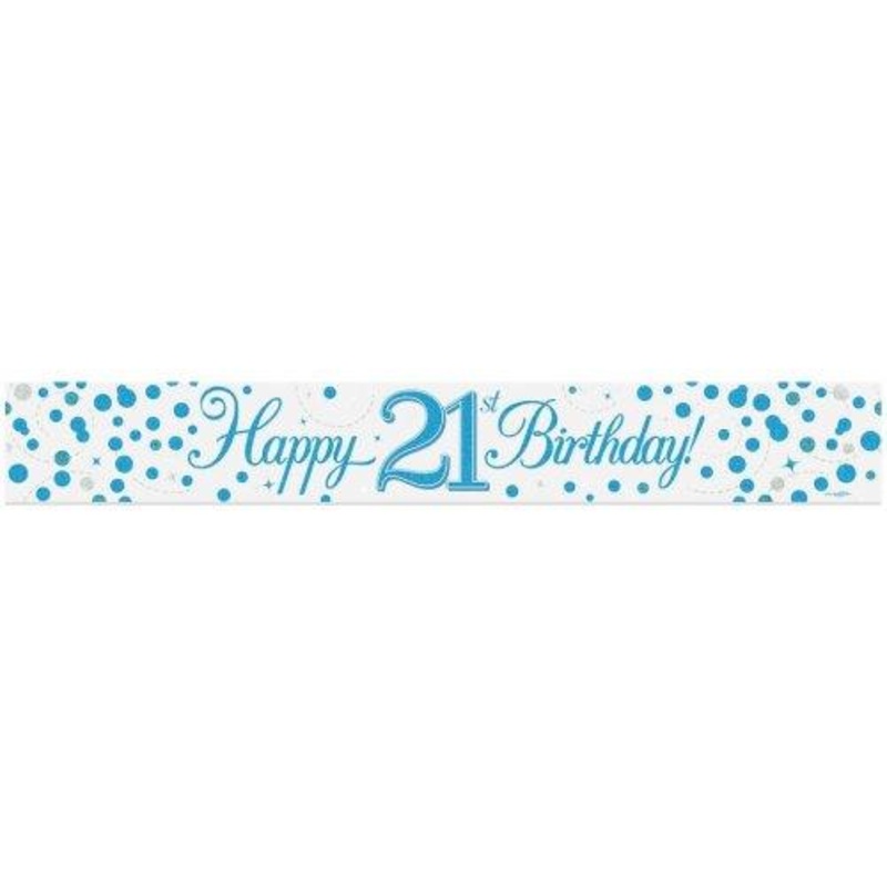 Blue Sparkling Fizz 21st Birthday Holographic Banner