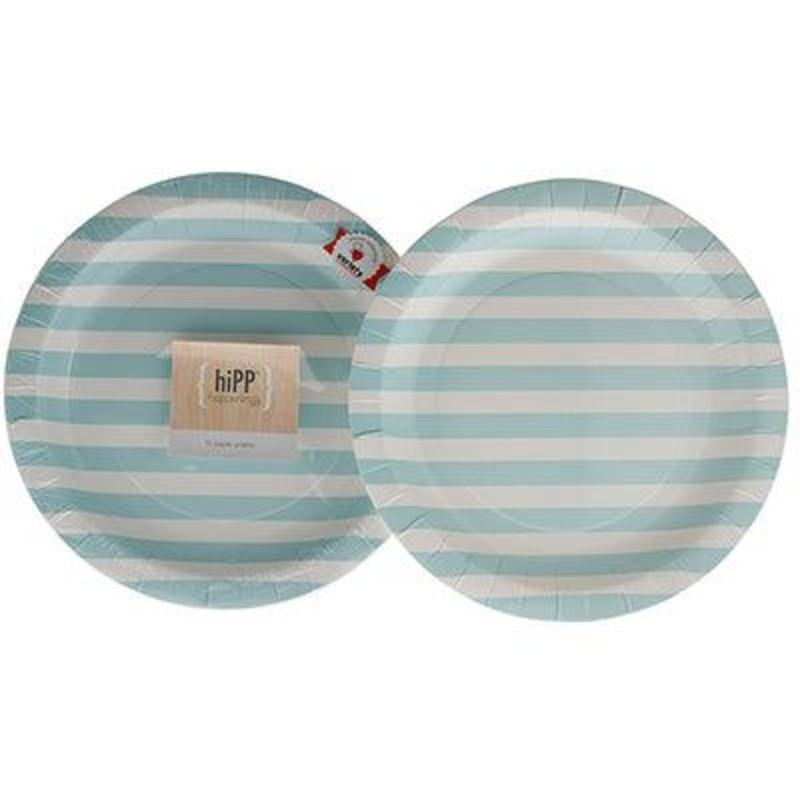 Duck Egg Blue Stripe Paper Dinner Plates
