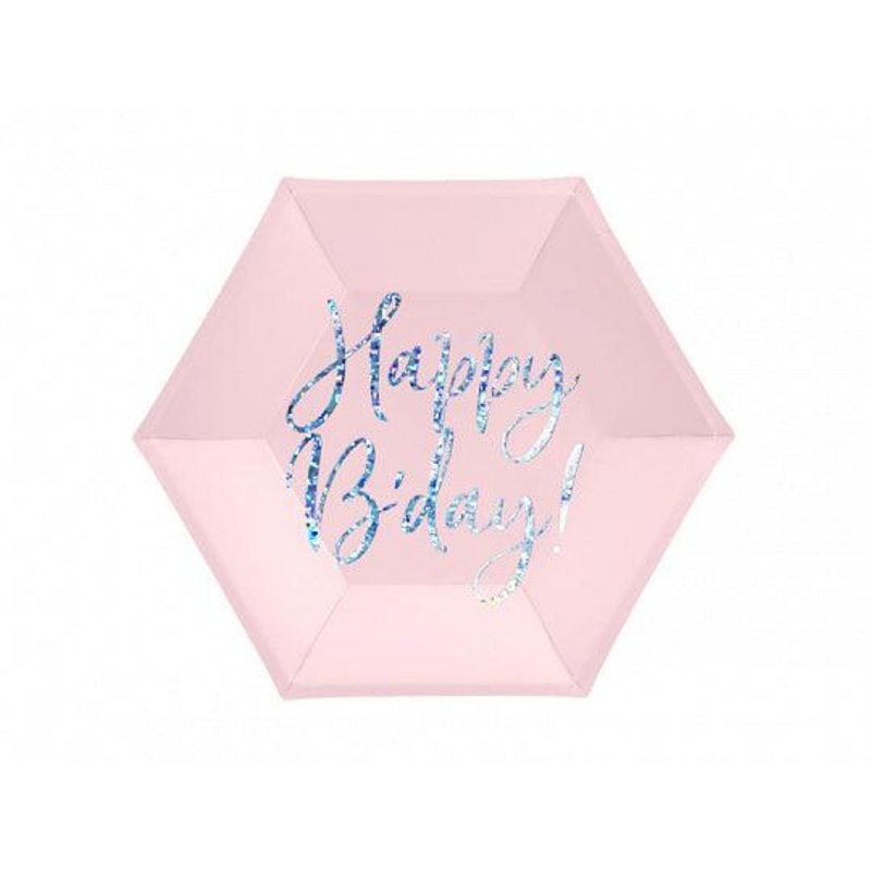 Powder Pink Happy B'day! Paper Plates
