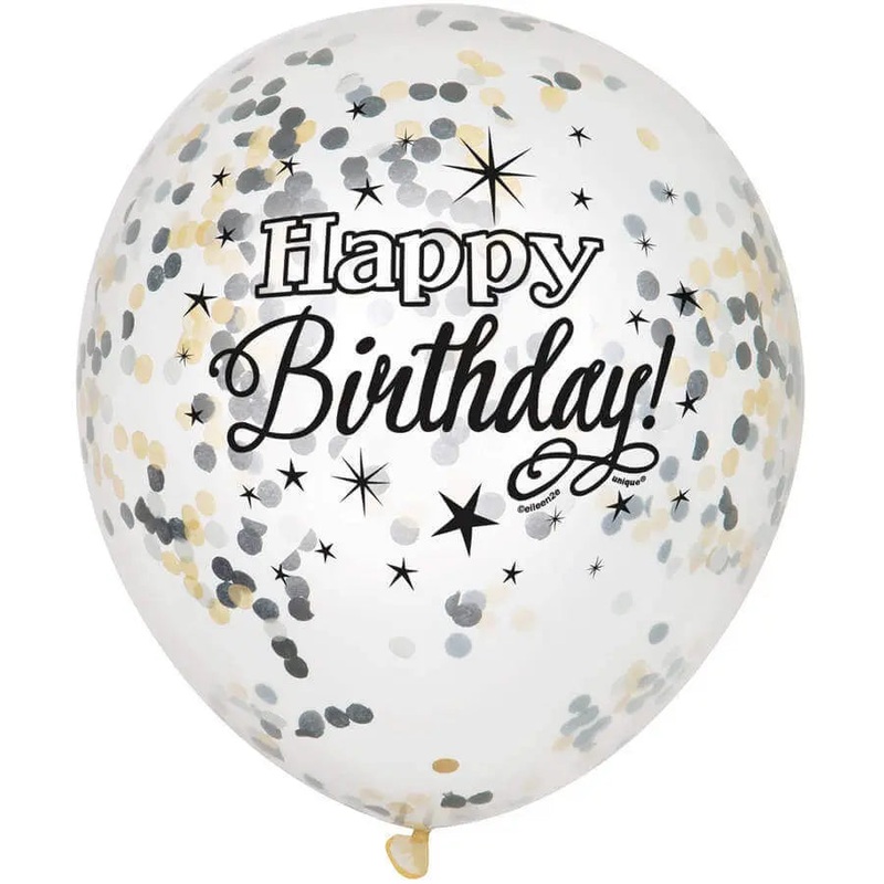 12" Glittering Birthday Clear Latex Balloons with Confetti (6ct)