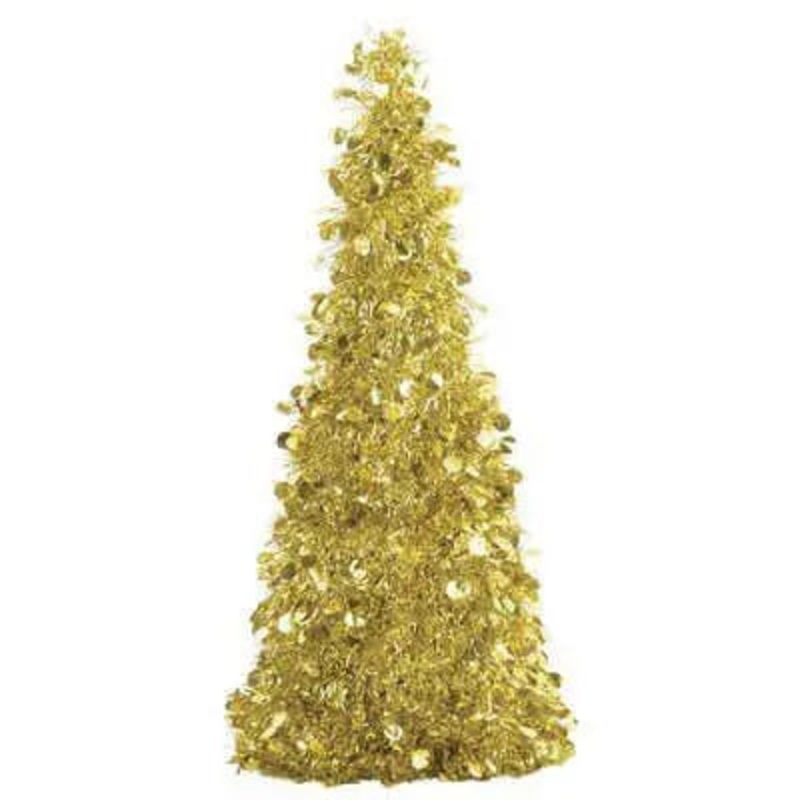 18" Tinsel Christmas Tree Centerpiece - Gold