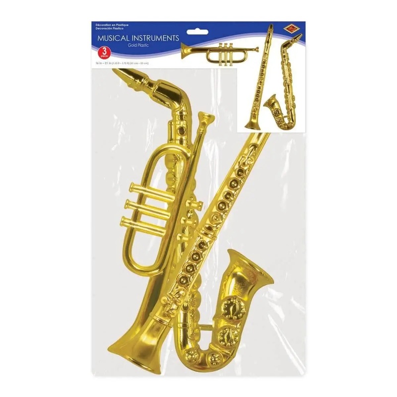 Gold Plastic Musical Instrument Party Decoration (3pcs)