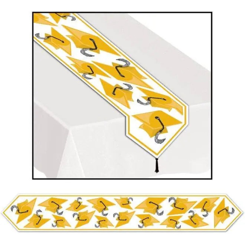 Printed Grad Cap Table Runner - Gold
