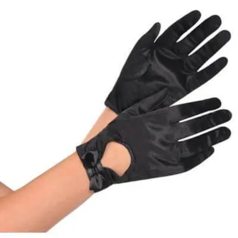 Women's Gloves with Bow -  Satin Black (1 Pair)
