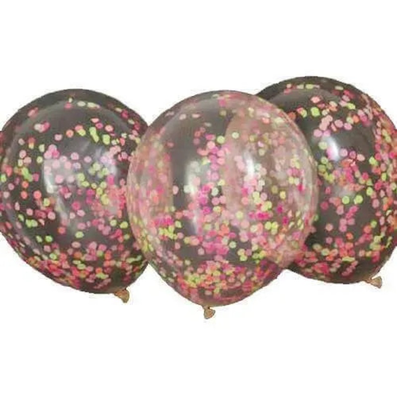 12" Neon Confetti Clear Latex Balloons