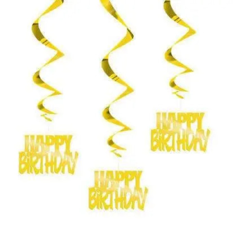 Happy Birthday Gold Hanging Decorations (3ct)