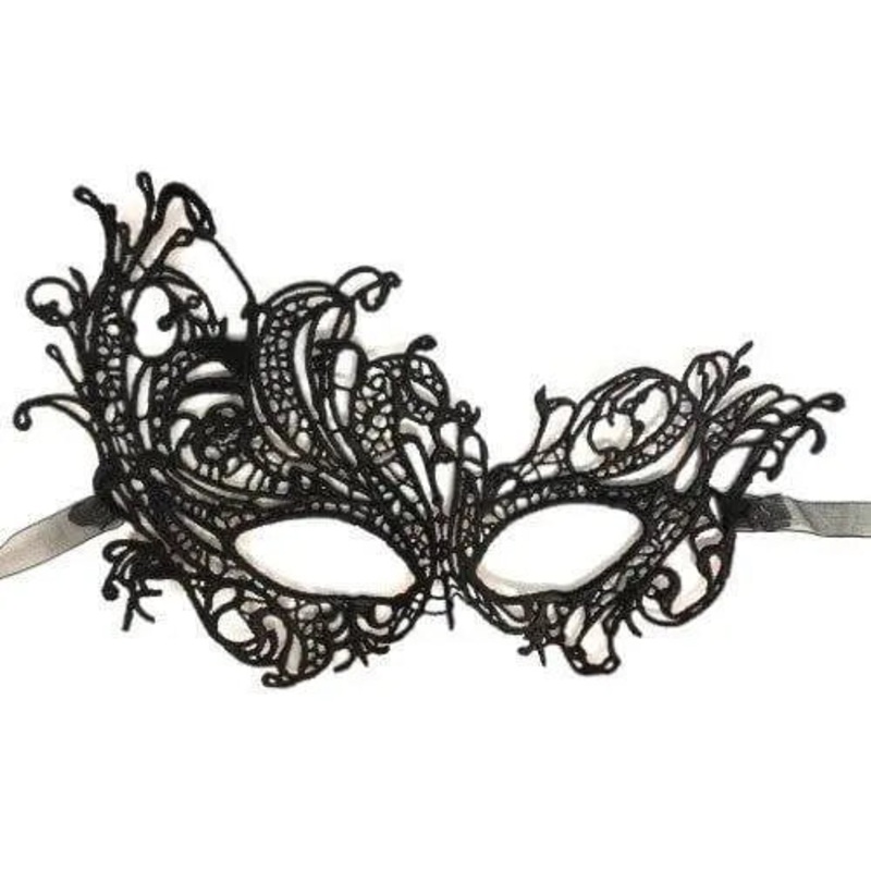 Star Power Sultry Venetian Lace Eye Embroidery Half Mask - Black