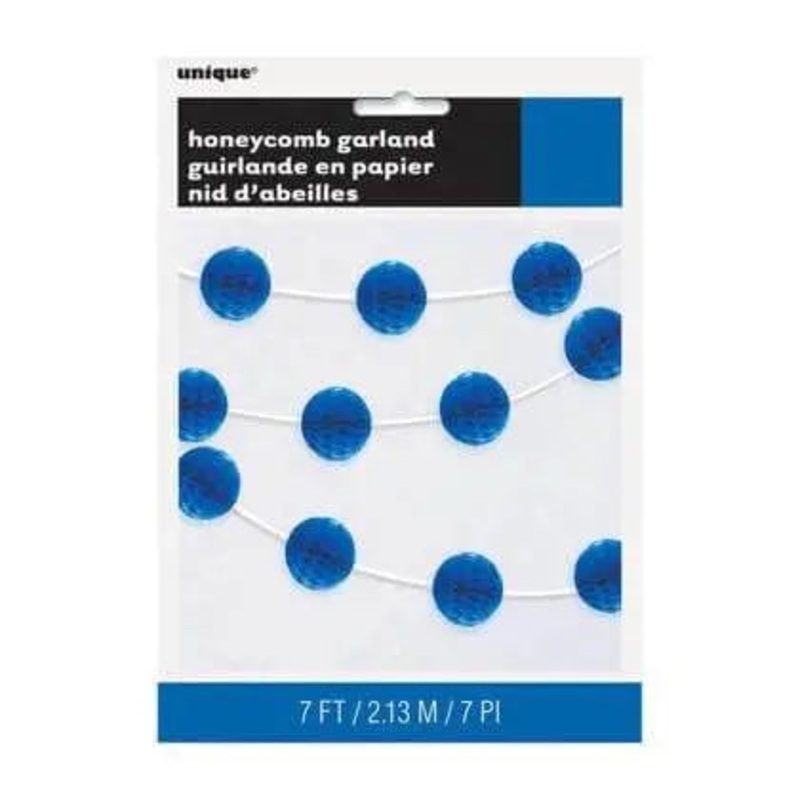 Tissue Paper Honeycomb Ball Royal Blue Garland 7ft.