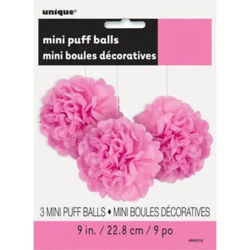 Puff Tissue Decoration 9" Hot Pink - 3 count