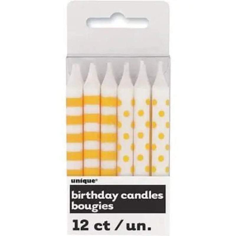 Yellow Stripes & Dots Birthday Candles (12ct)