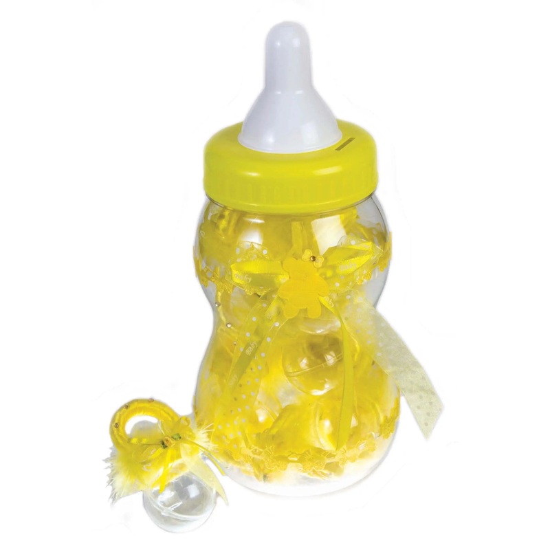 13.5" Baby Bottle Rattle Bank - Yellow