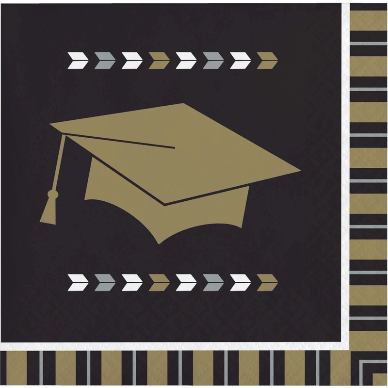 5" Glitzy Graduation Beverage Napkins - Black & Brown