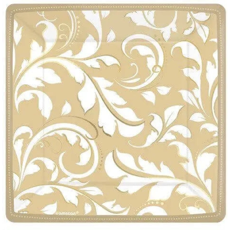 7" Gold Elegant Scroll Square Plates