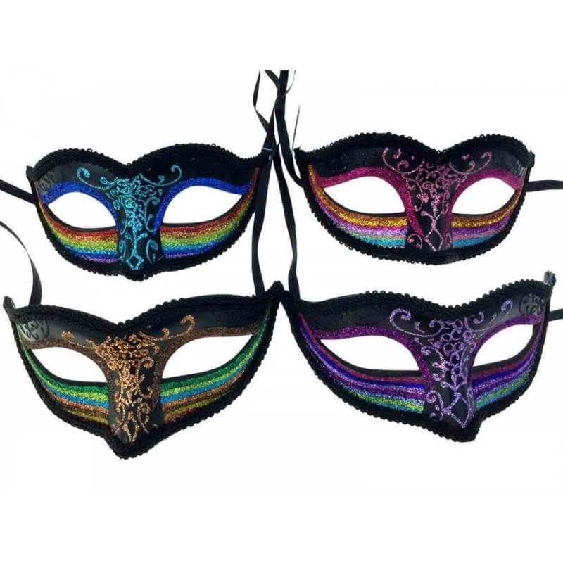 Black Venetian Half Face Mask with Rainbow