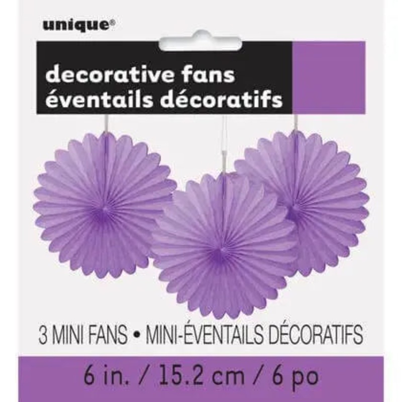 Paper Decorative Fan 6" Party Purple - 3 ct.