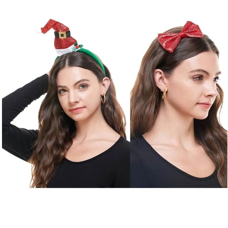 Santa Hat and Bowtie Headband Set - Red Sequin