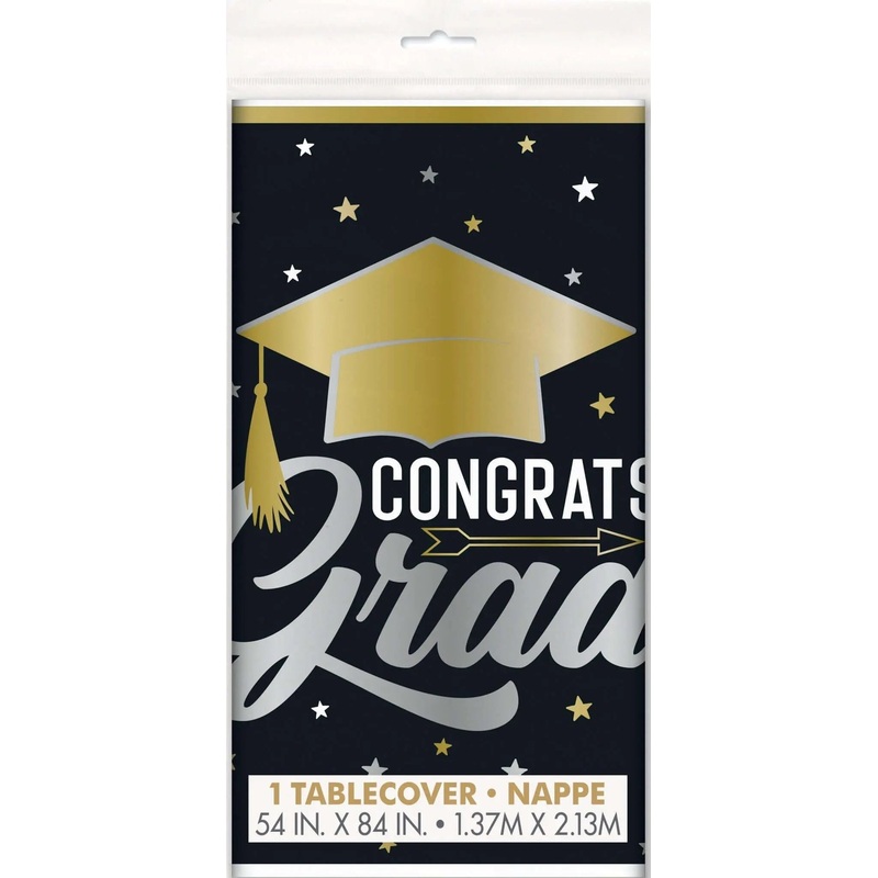 Stars & Caps Graduation "Congrats Grad" Plastic Tablecover (54"x84")