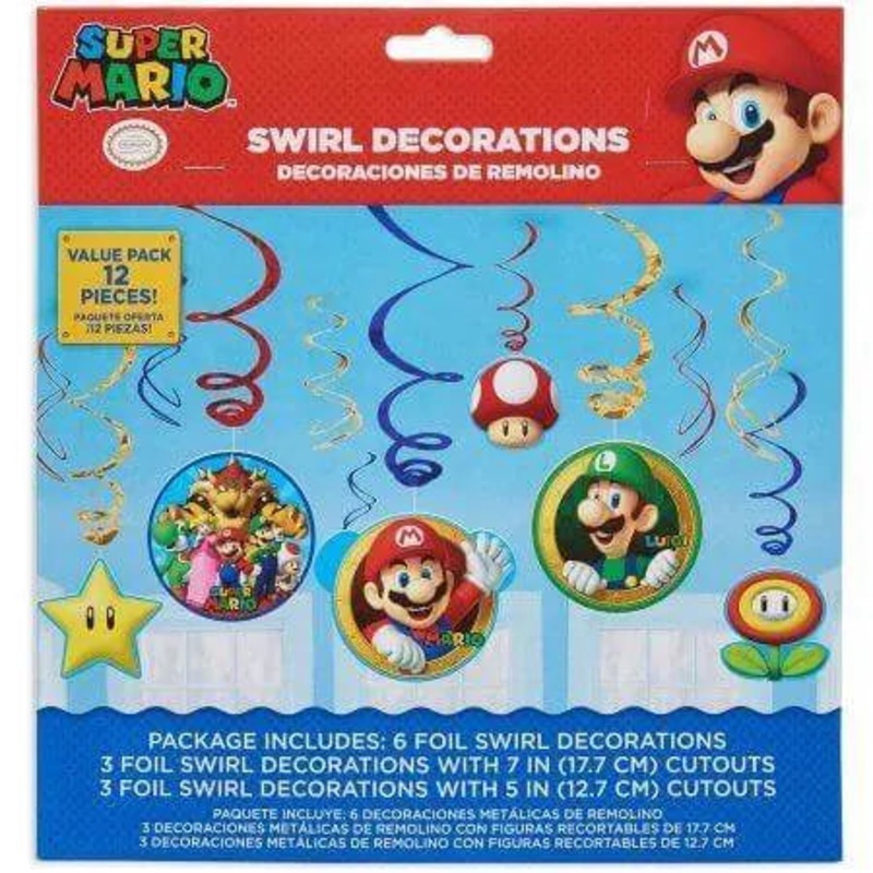 Super Mario - Swirl Paper Decorations (12ct)