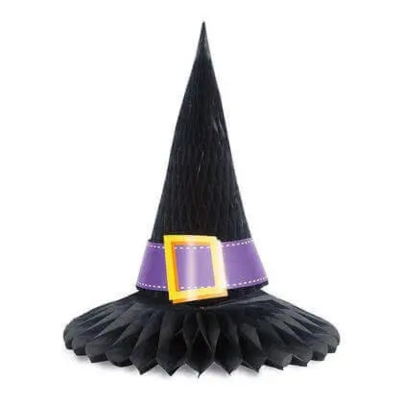 11" Honeycomb Witch Hat Halloween Centerpiece Decoration - Black