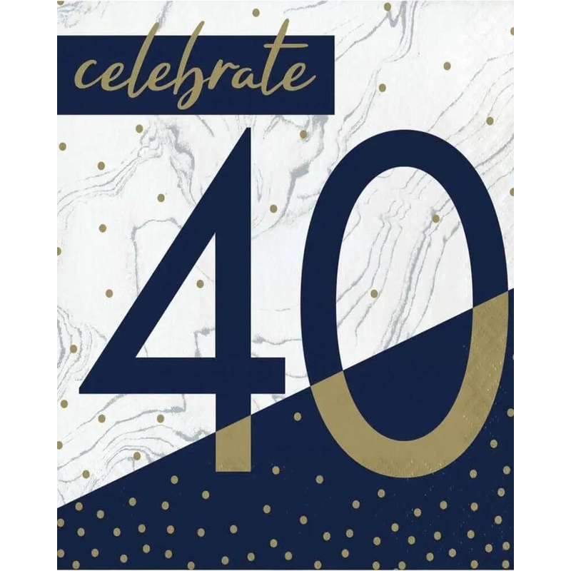 Navy & Gold Milestone 40th Birthday Lunch Napkins (16ct)