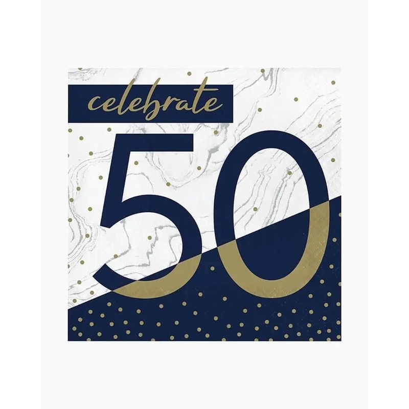Navy & Gold Milestone 50th Birthday Lunch Napkins (16ct)