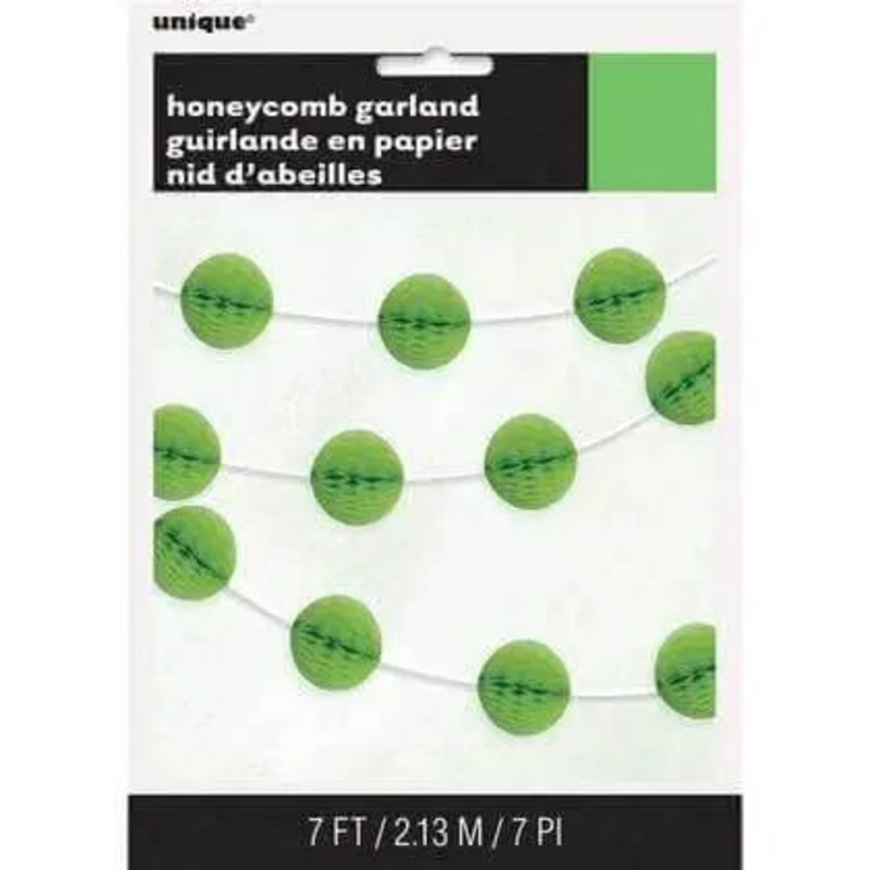 Tissue Paper Honeycomb Ball Garland Lime Green 7ft.