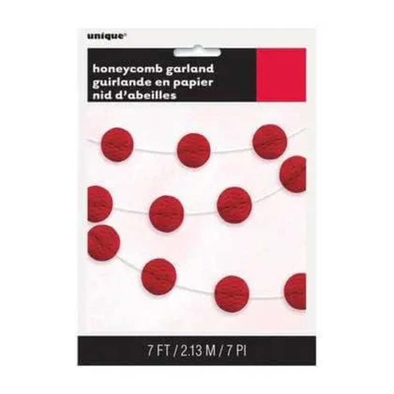 Tissue Paper Honeycomb Ball Garland Red 7ft.