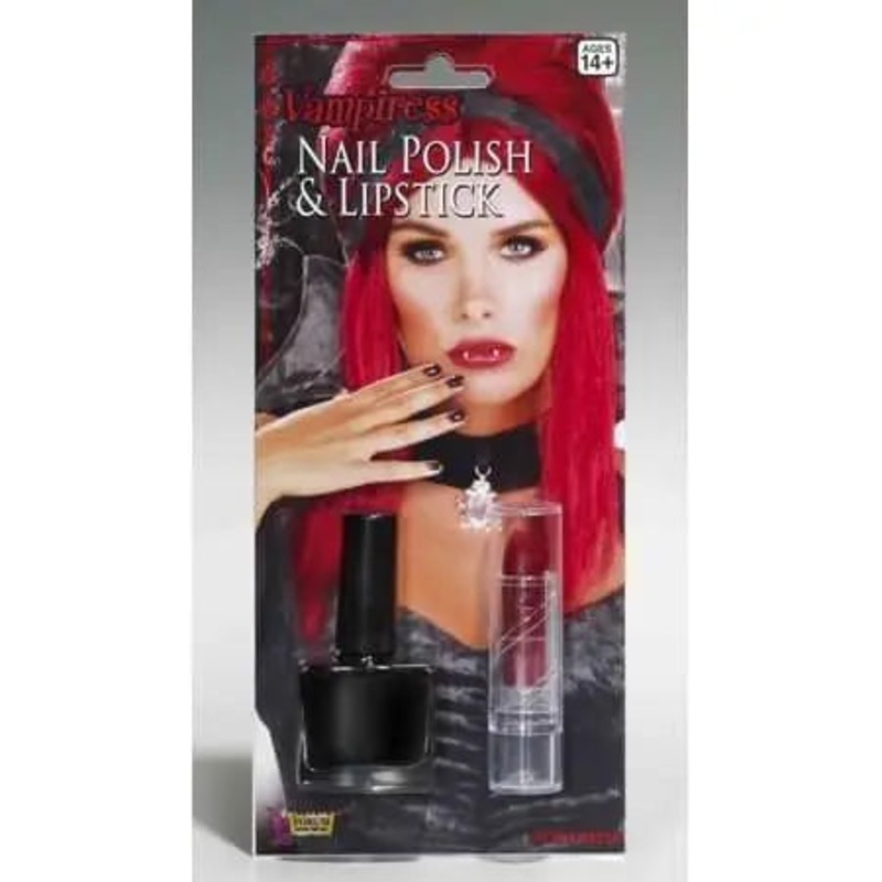 Vampiress Black Nail Polish & Lipstick Costume Makeup Set