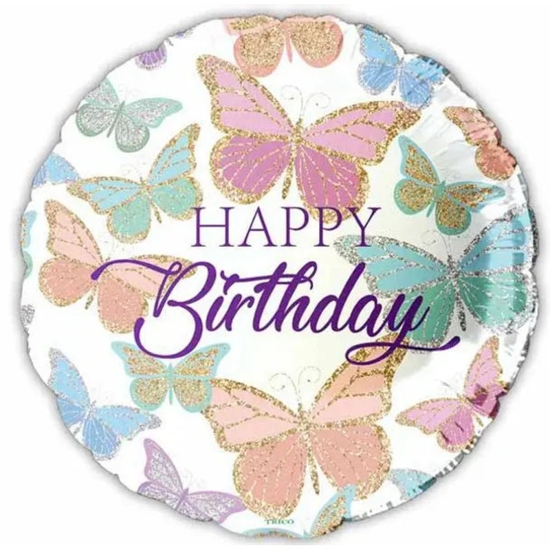 18" Happy Birthday with Butterflies Mylar Balloon #252