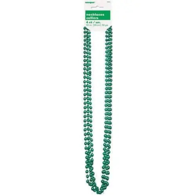Bead Necklace-Green Metallic