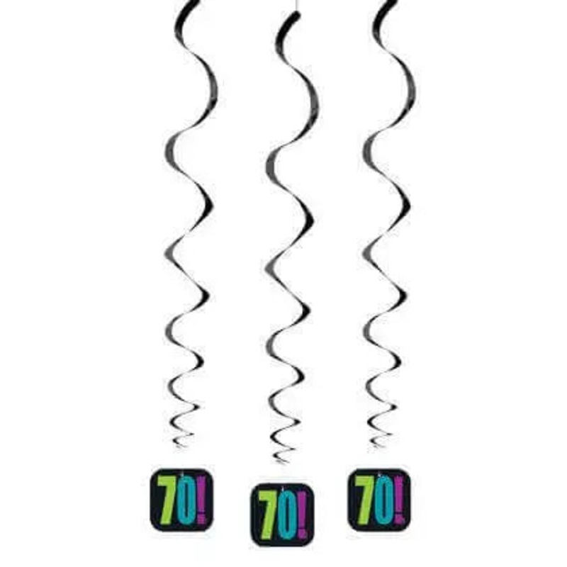 Birthday Cheer - "70" Year Hanging Swirl Decorations (3ct)
