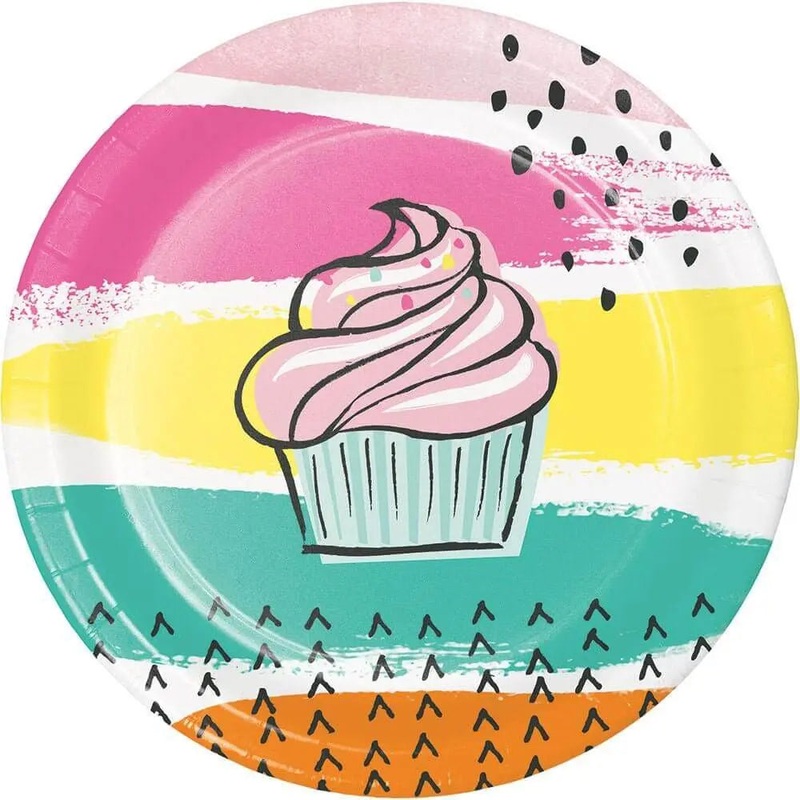 Chic Cupcake - 7" Green & Pink Lunch Plates (8ct)