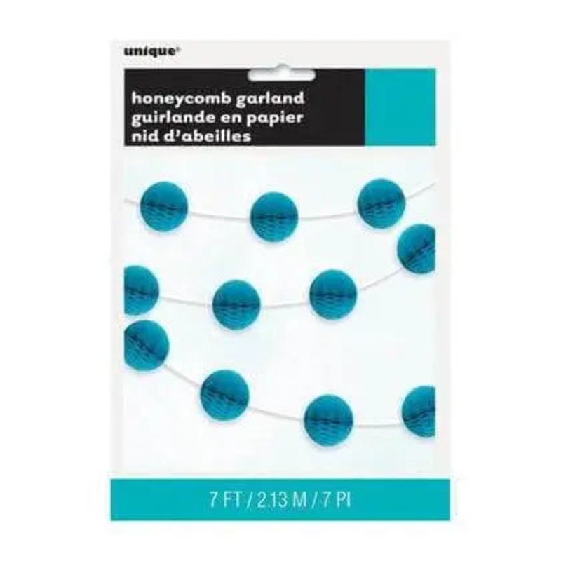 Tissue Paper Honeycomb Ball Teal Garland-7Ft