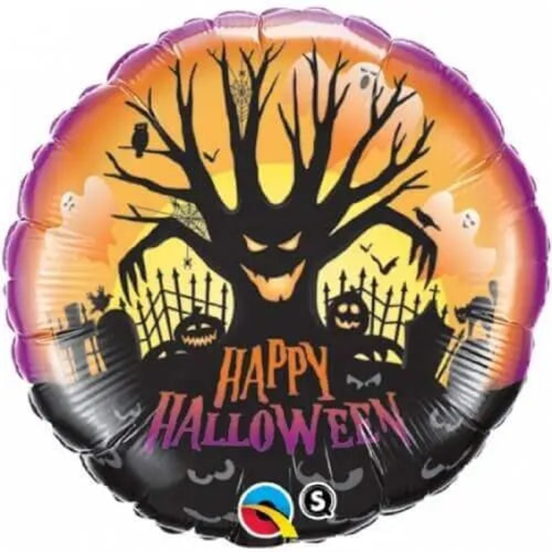18" Happy Halloween Spooky Scary Tree in a Graveyard Mylar Balloon