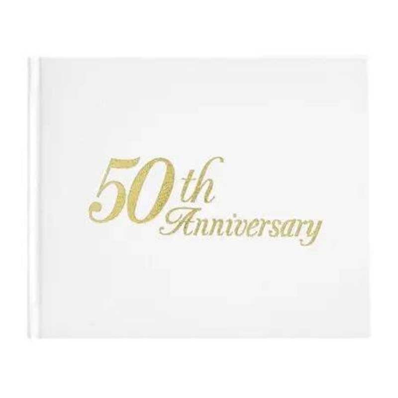 "50th Anniversary" Embossed White & Gold Guest Book