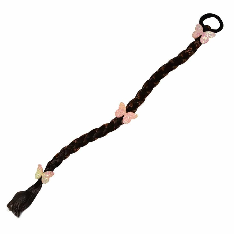 Brown braid with pink butterflies and elastic