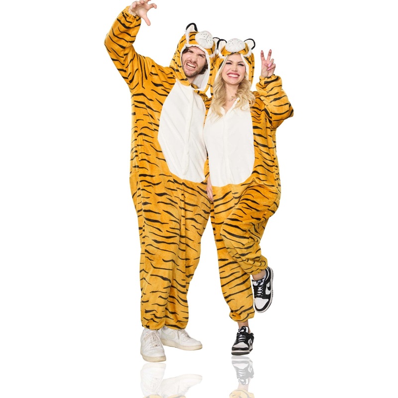 Little Tiger Onesie Costume for Adults, Jumpsuit with Hood