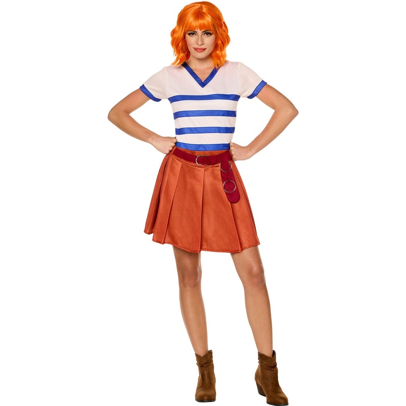 One Piece Nami Costume for Adults, White, Blue and Brown Dress