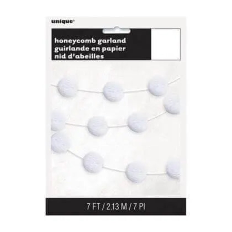 Tissue Paper Honeycomb Ball Garland White 7ft.