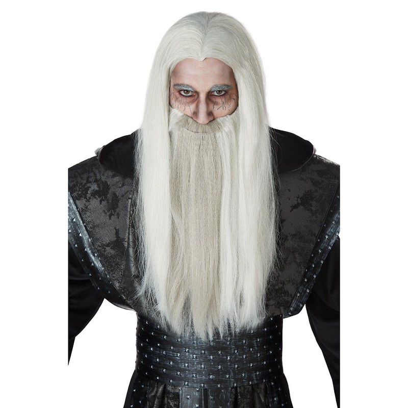 White & gray dark wizard wig for men
