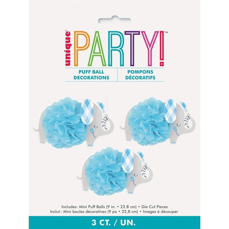 Blue Floral Elephant Puff Decoration, 3 Count